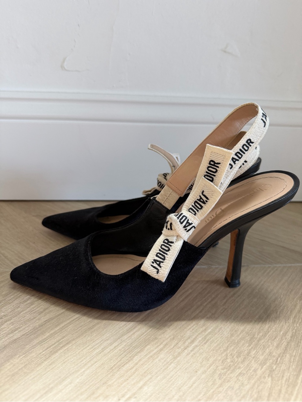 Dior Black Pointed-Toe J'Adior Ribbon Slingback Heels - Picture 2 of 6